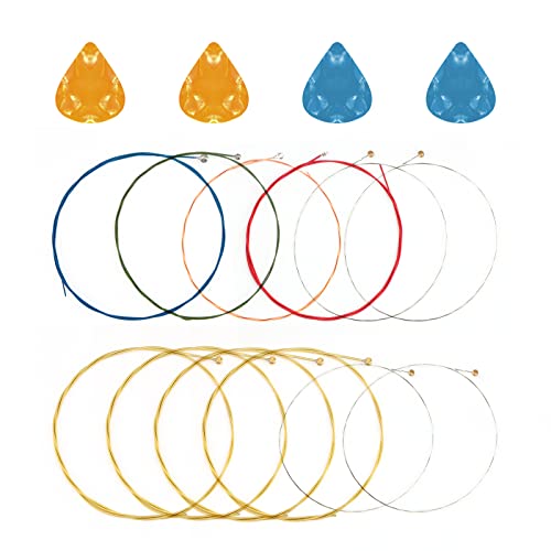 Cuerdas para guitarra acústica, kinbom 2 juegos de 6 cuerdas para guitarra, 1 unidades, dorado y plateado con mezcla de color 1 Pack (regalo: 4 púas)
