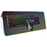 havit Teclado mecánico Gaming y ratón Español y Alfombrilla Gaming,Teclados Gaming con Cable, Azul Anti-Efecto Fantasma, Ratón Gaming programable, Negro