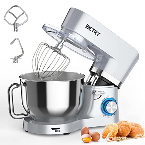 BETRY Batidora Amasadora, Amasadora Reposteria 1500W 6 Niveles de Velocidad Amasadora de pan para Repostería, Amasadora con Bol de Acero de 7.5L, Amasador, Batidor, Protección para Salpicadura