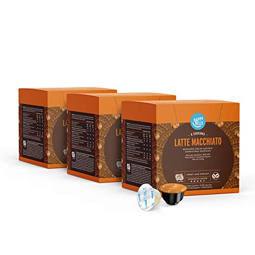 Marca Amazon - Happy Belly Latte Macchiato Cápsulas de Café Compatibles con NESCAFÉ Dolce Gusto - 24 Porciones (3 Paquetes x 16 Cápsulas)