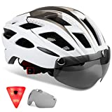 KINGLEAD Casco de Bicicleta Hombre Mujeres con Luz LED con Visera Desmontable para Carreras de Ciclismo Adultos Skateboarding Ajustable con Certificado CE para Montaña BMX Road KL-19