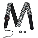 Rayzm correa de guitarra bordada, correa de algodón con tejido Jacquard para guitarra acústica/eléctrica/bajo con bolsillo para púas