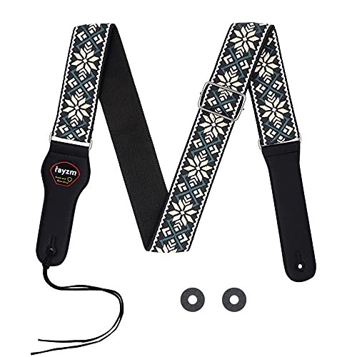 Rayzm correa de guitarra bordada, correa de algodón con tejido Jacquard para guitarra acústica/eléctrica/bajo con bolsillo para púas