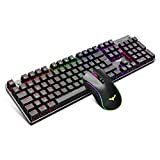 HAVIT Teclado mecánico Gaming y ratón Español, Retroiluminación Colores LED, Teclados Gaming PC con Cable, Azul Anti-Efecto Fantasma de 105 Teclas, Ratón Gaming programable 4800DPI - Negro