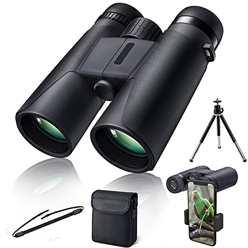 Prismáticos 10x42-Prismas BaK4 y FMC,Resistentes al Agua, ampliaciones de Alto Rendimiento,con Adaptador de Smartphone,Ideales para Observación de Aves, Caza,Senderismo,Astronomía y Camping