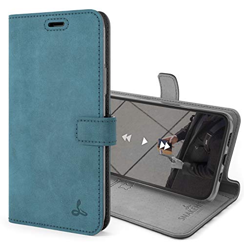 Funda iPhone 11 Funda con una Cartera incorporada en Piel Nobuk con una Ranura para Las Tarjetas de Créditos o Billetes (Verde Azulado)
