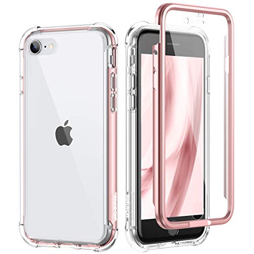 SURITCH Funda iPhone SE 2020 iPhone 8 iPhone 7 360 Grados Transparente y Protector Antigolpes [Ultra Hybrid] PC Dura Resistente + TPU Silicona Bumper, Doble Cara Carcasa para iPhone SE 2020 (oro rosa)