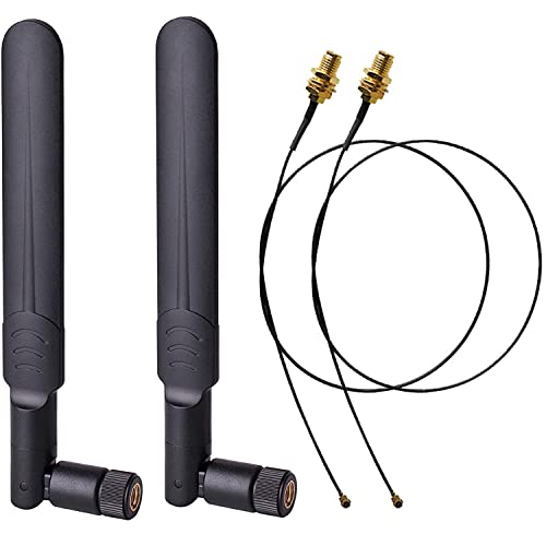 Greluma 2x8dBi 2.4/5/5.8GHz Dual Band WiFi RP-SMA Antena+2xU.FL/IPEX a RP SMA Hembra Pigtail Cable para Mini Tarjeta PCIe Enrutadores Inalámbricos Repetidor de PC Escritorio FPV UAV Drone P-S4 Build