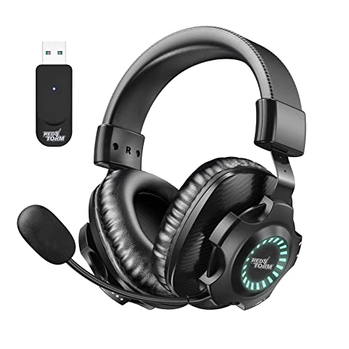 REDSTORM Auriculares Gaming Inalámbricos, 2.4G Auriculares para Juegos Estéreo Inalámbricos, con Micrófono y Control de Volumen, Adecuados para PC, Mac, PS4, Iluminación Degradada RGB