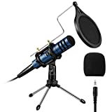 EIVOTOR PC Micrófono, Micrófono de Condensador, con Conector de Audio de 3.5 mm, con Trípode Ajustable, para MacOS, Windows, Computadoras, Streaming, Podcasts, Youtube, Locución, Skype, TikTok