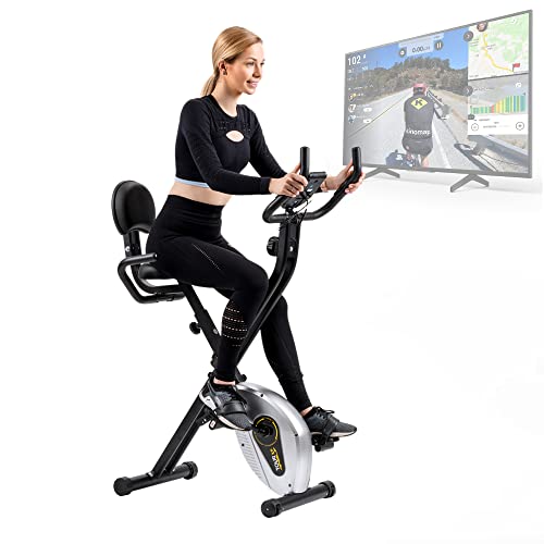 Bluefin Fitness Bicicleta Estática Tour XP Fitness en Casa/Estructura de Acero/Plegable / 8 Niveles de Resistencia/Sensores de Ritmo Cardiaco/App Kinomap / 5 Años de Garantía/LCD