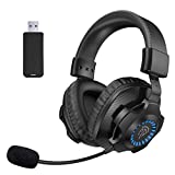EasySMX 7.1 Auriculares Gaming Inalámbrico PS4 PS5, [Regalos Original] 2.4G Cascos Gaming Inalámbrico PS4 con Sonido Estéreo, RGB Luz, Micrófono Detachable y Ajuste de Volumen para PC, Mac, PS5 y PS4