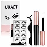 URAQT Pestañas Postizas Magneticas, 5 pares de Pestañas Postizas 3D Reutilizables con Delineador de Ojos y Pinzas Magnéticas Impermeables, Aspecto Natural y Larga Duración