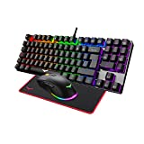 havit Teclado Mecánico Gaming con LED Iluminación, Teclados español Formato 60% con RGB Ratón Gaming programables, Alfombrilla Gaming, para PC, Gaming Netbook.