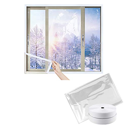 LIBRNTY Película aislante para ventana o puerta,Protección contra el frío,corte de bricolaje (trae 2 cinta adhesiva) mejora el material de TPU en 2021, no tóxico,insípido,5 tamaños (120cmx150cm)