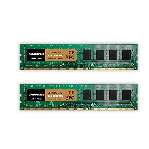 Gigastone DDR3 16GB (8GBx2) 1600MHz PC3-12800 CL11 1.5V UDIMM 240 Pin sin búfer sin ECC para PC Computadora Escritorio Módulo de Memoria Actualización de Ram