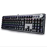 Teclado Mecánico Gaming RGB,Teclados Gaming Retroiluminación,Azul Anti-Efecto Fantasma de 105 Teclas,4 Teclas Multimedia,Paso de USB,Comodidad Ergonómico Teclado Español para y PC/Gamer (Negro y Gris)