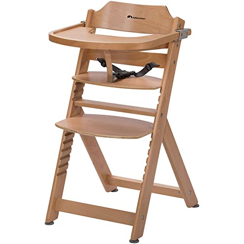 Bébé Confort Timba Trona bebe de madera resistente, evolutiva y multifuncional, regulable en altura, de 6 meses a 10 años (30 kg), sin cojín, color Madera Natural