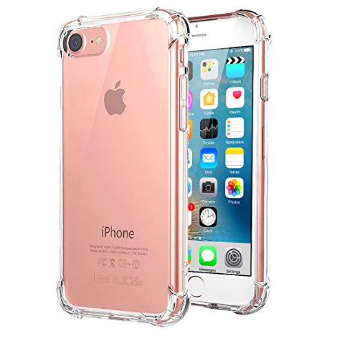Jenuos Funda iPhone SE 2022 5G, iPhone SE 2020, iPhone 8 / iPhone 7, Carcasa Transparente Suave Silicona y Protector Cover Cristal TPU Case Anti-Arañazos - Transparente (7G-TPU-CL)