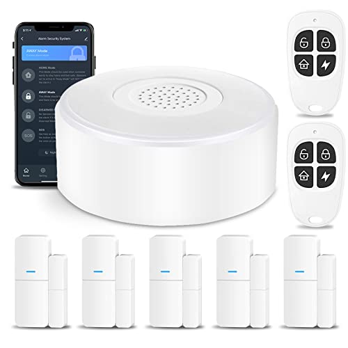 AGSHOME Alarmas para Casa WiFi, Alarma Casa con 1 Sirena, 5 Sensor Puerta  2 Mandos A Distancia, Alarma Sin Cuotas, Alarma De Aplicación A Través De La Red Móvil