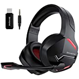BINNUNE Cascos Inalambricos Gaming Auriculares Bluetooth con Micro para PS4 PS5 PC Playstation 4 5, Batería de 48 Horas, Wireless Headset Gamer con Microfono