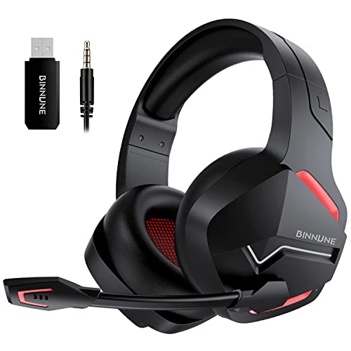 BINNUNE Cascos Inalambricos Gaming Auriculares Bluetooth con Micro para PS4 PS5 PC Playstation 4 5, Batería de 48 Horas, Wireless Headset Gamer con Microfono