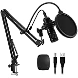 PREUP USB Micrófono Juegos de Micrófonos Profesionales para Podcasts con Soporte de Micrófono, Amortiguador, Parabrisas y Filtro Pop para Grabadora, Estudio, Transmisión, Youtube y Video etc. (M)