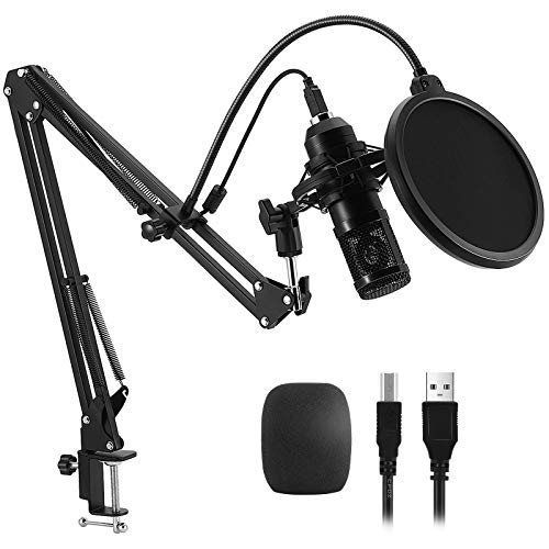 PREUP USB Micrófono Juegos de Micrófonos Profesionales para Podcasts con Soporte de Micrófono, Amortiguador, Parabrisas y Filtro Pop para Grabadora, Estudio, Transmisión, Youtube y Video etc. (M)