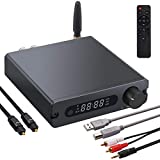 ESYNiC 192 kHz / 24 bit HiFi Amplificador de Audio Estéreo Bluetooth 5.0 DAC Optical Coaxial USB Convertidor de Audio Digital a Analógico con Control Remoto IR para Altavoces Pasivos 100W + 100W