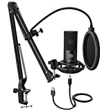 FIFINE Micrófono USB de Condensador para estudio, Kit de micrófono ordenador PC con soporte de brazo de tijera ajustable Soporte de choque para instrumentos Grabación Podcasting YouTube Gaming - T669