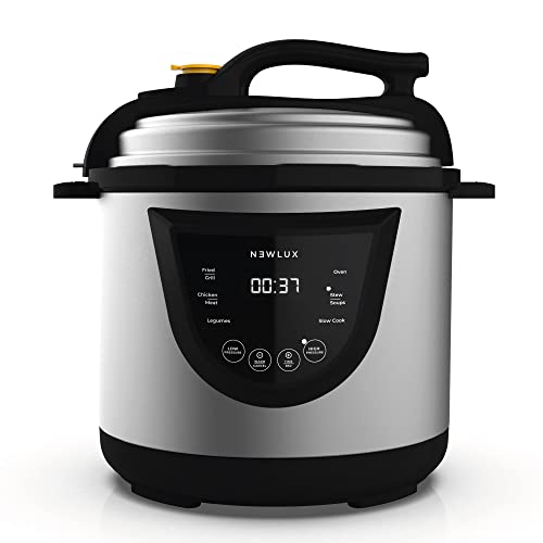 NEWLUX - Olla Programable 6L Chef Pot V110 Ollas a Presión Eléctrica, 10 Menús, 1000W, Programable 24 h, Preserva el Calor, Efecto Presurización, Sistema Duopresión, Cubeta 100% Antiadherente