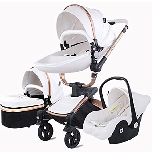 Sillas de Paseo 3 en 1 Cochecito de bebé Cochecito de bebé reclinable Cochecito de bebé plegable Cuna de bebé Cochecito de recién nacido (blanco 3 en 1)