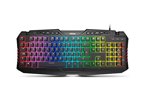 Krom KYRA - NXKROMKYRA - Teclado Gaming membrana, ES layout, anti-ghosting N-19, función WASD, RGB Rainbow con 9 efectos, USB, color negro