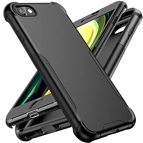 ORETECH Funda para iPhonse SE 3 (2022), Funda iPhone SE (2020)/7/8 con [2X Protector de Pantalla] 360 Grados Protección de Cuerpo Completo Antigolpes Silicona Hard PC Carcasa para iPhone SE 2022,Negro