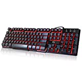 Rii RK100 Teclado Gaming,Teclado de Membrana con sensibilidad mecánica,USB LED Retroiluminado Ideal para Jugar, Trabajos de Oficina