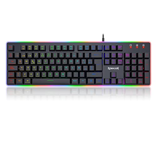 Redragon Dyaus 2 K509-RGB Teclado Gaming Español - LED Retroiluminado RGB con Cable USB, Ligero, Duradero, Resistente al Agua, ergonómico, silencioso - Teclado Gamer con Cable para PC - Negro