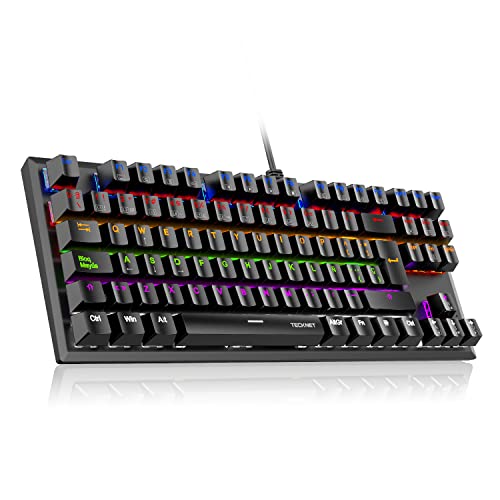 TECKNET Teclado Mecánico Gaming Español con Ñ, Teclado Mecanico Switch Blue TKL con 88 Teclas, 15 Modos Retroiluminados con Luces, USB Cable 1.6M, Robusto para Gamer Jugar y Programar (Nuevo Versión)