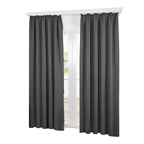 Deconovo Cortinas Opacas con Aislamiento Térmico para Sala de Estar Oficina Hotel Ventanas con Fruncido 2 Piezas 140x160cm Gris Oscuro
