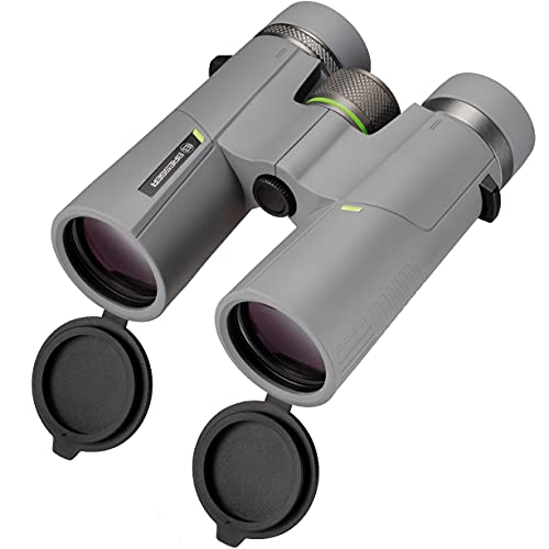 Bresser Prismáticos 10 x 42 Wave, Impermeables, con Cristal BAK-4, Tratamiento UR, oculares con Gafas, observación de la Naturaleza, Viajes y Senderismo, Gris