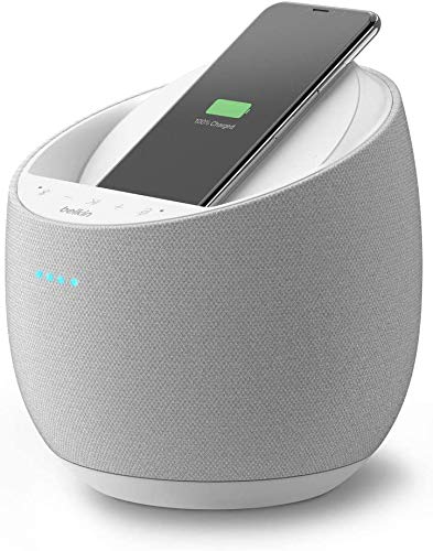 Belkin altavoz inteligente Hi-Fi + cargador inalámbrico SoundForm Elite (Alexa, Bluetooth, AirPlay2, Devialet), Blanco