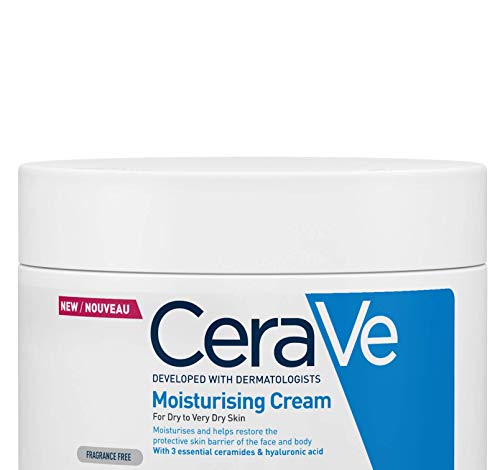 Crema hidratante CeraVe para pieles secas a muy secas, con 3 ceramidas esenciales y hialuron 340 g