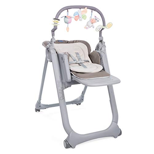 Chicco Polly Magic Relax Trona Evolutiva para Bebés y Hamaca Apta de 0 Meses a 3 Años (15 kg), Trona Compacta Reclinable y Ajustable con 4 Ruedas, Barra de Juegos y Cojín Reductor - Marrón Beige