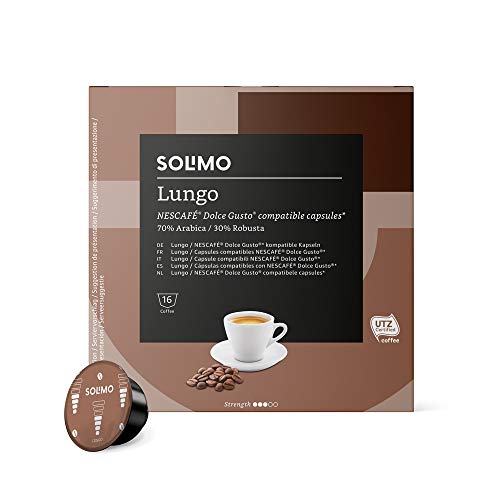 Marca Amazon - Solimo Dolce Gusto LUNGO - Certificada UTZ - 96 Cápsulas (6 Paquetes x 16)