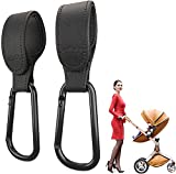 Edibaby, Ganchos Carro Bebe, Elaborado en Piel, 2 Unidades, Ajuste Universal, Mosquetones para Carrito de Bebe para Colgar Bolsas, Mochila, Bolso etc (Negro)