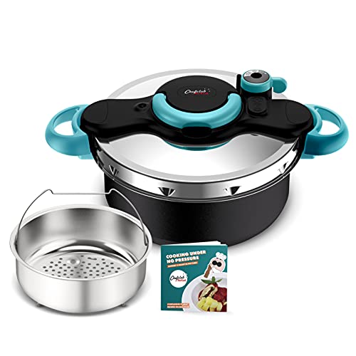 Chefclub by Tefal ClipsoMinut' Duo - Olla a presión (5 L, incluye inducción, apertura y cierre fácil, cocción a vapor exprés o mijote, libro incluido), fabricado en Francia P4705102