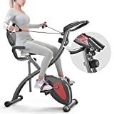 PROIRON Bicicleta Estática Plegable, Fitness Bicicleta de Ejercicio con respaldo, Banda de Resistencia, 8 Niveles Resistencia Magnética,Sensor de Pulso, Altura Ajustable, Peso Máx. 120 kg