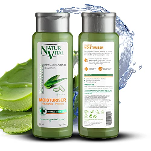 NaturVital Champú Sensitive Hidratante con Aloe Vera | Champú Dermoprotector | Sin Parabenos - 300 ml