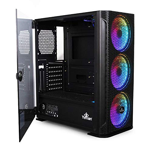 YEYIAN Caja para PC Gaming Hollow 2500 (ITX, Micro ATX, ATX,EATX, Cristal Templado, Malla, Incluye 3 Ventiladores ARGB, 3 Puertos USB 3.0) YGH-49703 (Negro)