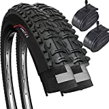 Fincci Set Par 26 x 1,95 Pulgadas 50-559 Plegable 60 TPI Cubiertas con Cámaras de Aire Schrader Válvula Interior para MTB Montaña Hibrida Bici Bicicleta (Paquete de 2)