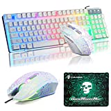 UrChoiceLtd Teclado Ratón Teclado Arcoiris Arcoiris Backlit Teclado USB + 2400DPI Ratón 6 Botones Optical LED Gaming Ratón Para Ordenador + Juego Mouse Pad Diseño de Estados Unidos (Blanco)